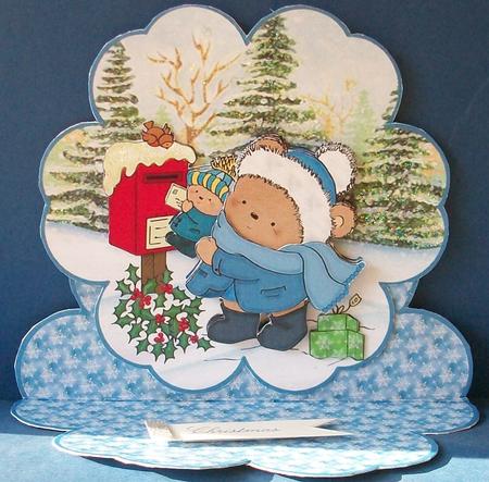 Christmas Post Bear Petal Stand Card by Cheryl French
