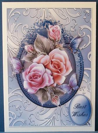 Shimmering Blue Roses Card Front by Cheryl French