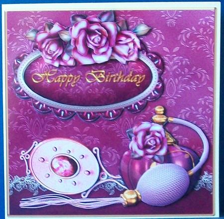Maroon Roses Mirror and Perfume Card Front by Cheryl French