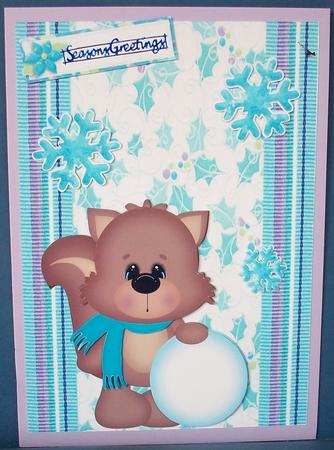 Cute Christmas Squirrel with Snow Ball by Cheryl French