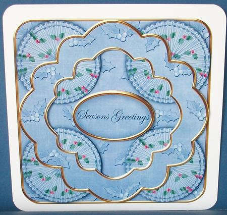 Blue Holly Seasons Greetings 3D Rosette Decoupage Topper by Cheryl French