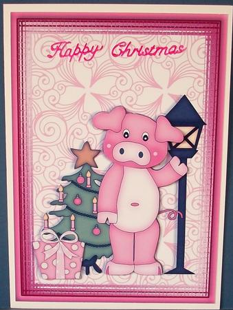 Piggy Christmas Card Front with Decoupage by Cheryl French