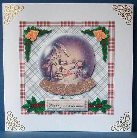 Vintage Snowy Village in a Globe Christmas Card Front by Cheryl French