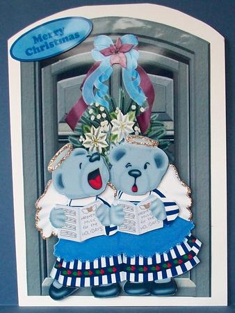 Christmas Front Door with Angel Teddies Singing by Cheryl French