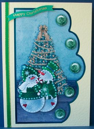 Mr & Mrs Snowman Scallope Edge Curve Card by Cheryl French