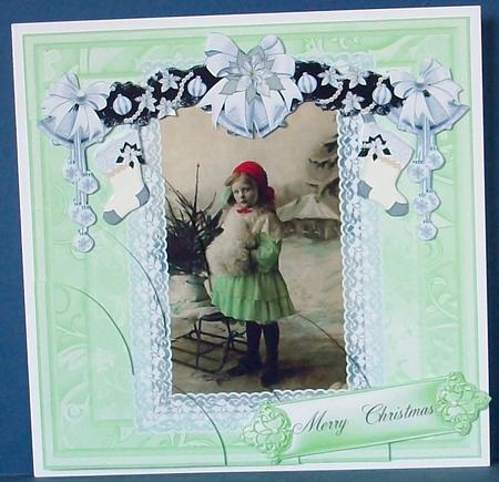 Vintage Cute Girl Merry Christmas Card Topper by Cheryl French