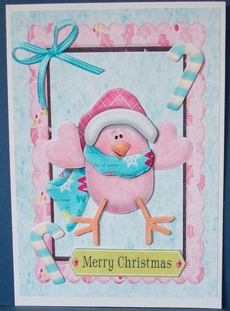 Little Pink Bird with Hat & Scarf by Cheryl French