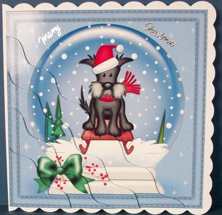 Xmas Sledging Scottie Dog Snowglobe Wavy Corner Stacker by Cheryl French