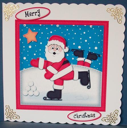 Xmas Skating Santa Quick Card N 3D Decoupage by Cheryl French