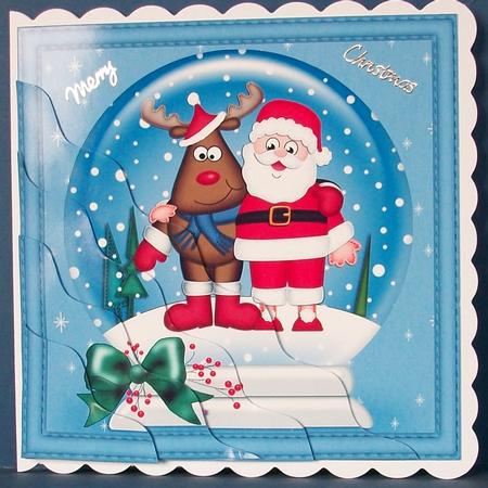 Xmas Santa & Rudolph Snowglobe Wavy Corner Stacker by Cheryl French