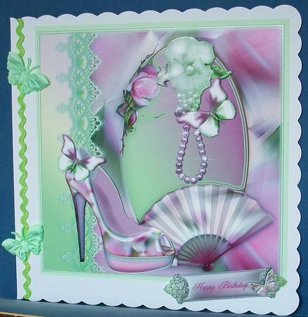 Magnolia Shoe in Green and Pink Tones Card Topper by Cheryl French