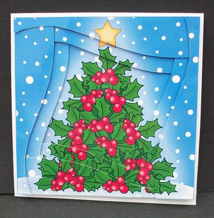 Xmas Holly Tree Quick Card with Wavy Spiral Side Stacker by Cheryl French