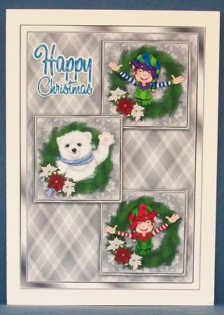 Christmas Bear and Elves Three Square Quick Card by Cheryl French