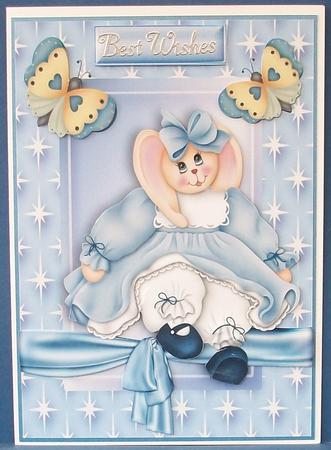 Little Bunny Girl Pretty in Blue with Butterflies by Cheryl French