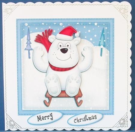 Xmas Sledging Polar Bear Quick Card N 3D Decoupage by Cheryl French