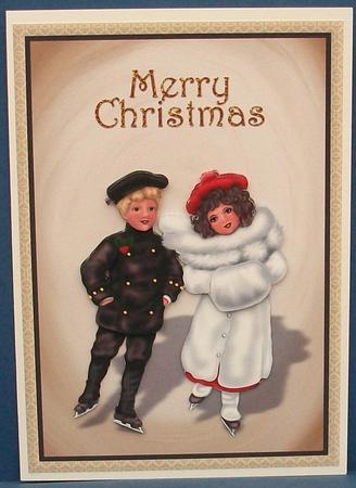 Vintage Ice Skaters Card Front with Decoupage by Cheryl French