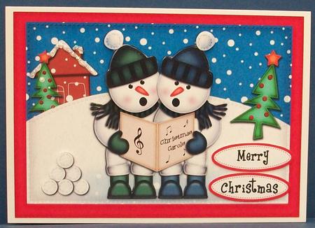 A5 Xmas Singing Snowmen Quick Card N 3D Decoupage by Cheryl French