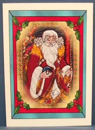 Vintage Santa in Stained Glass Frame + Pyramage by Cheryl French