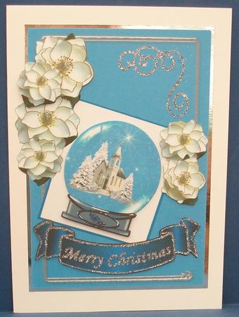 Christmas Church Snow Globe with Roses by Cheryl French