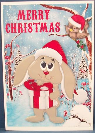 Cute Bunny in Santa Hat with Robin by Cheryl French