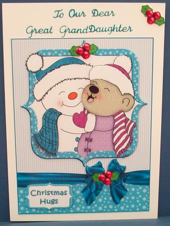 Teddy and the Snowman Hugs Quick Card by Cheryl French
