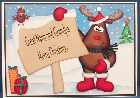 Xmas Rudolph's Sign A5 Quick Card 3D Decoupage by Cheryl French