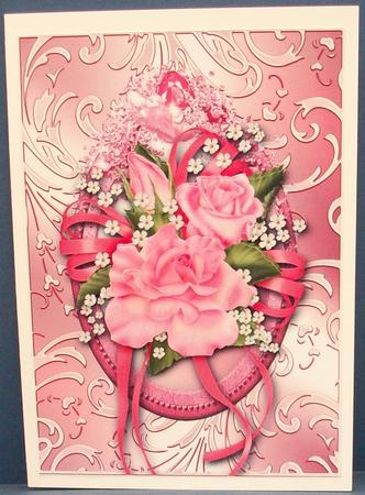 Pink Rose Bouquet in Shimmering Frame by Cheryl French