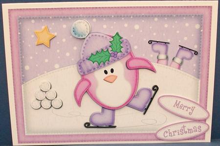 A5 Xmas Skating Penguin Quick Card N 3D Decoupage by Cheryl French