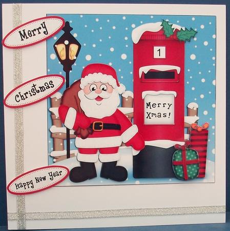 Xmas Santa N Postbox Quick Card N 3D Decoupage by Cheryl French