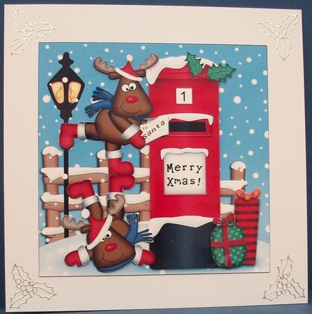 Xmas Rudolph N Postbox Quick Card N 3D Decoupage by Cheryl French