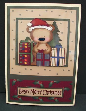 Beary Merry Christmas Decoupage Card Front by Cheryl French