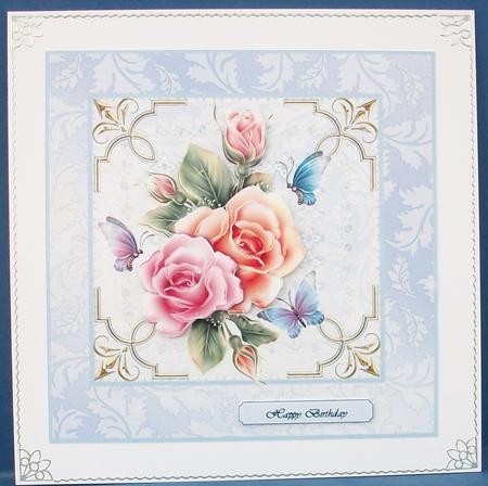 Roses and Butterflies on White Lace by Cheryl French