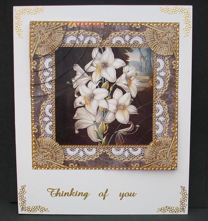 Lillies Grey Vintage 6 Inch Duo Corner Stack Card Front by Cheryl French
