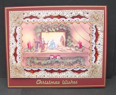 Christmas Nativity Gold Lace 7x5inch Duo Corner Stacker by Cheryl French