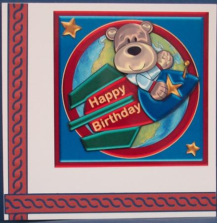 Space Bear Square Birthday Card Front by Cheryl French