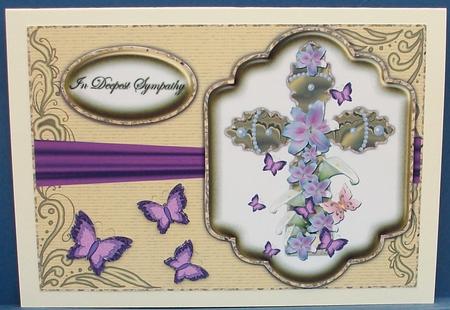 Cross with Lilies & Butterflies Easter/ Sympathy Card Fron by Cheryl French