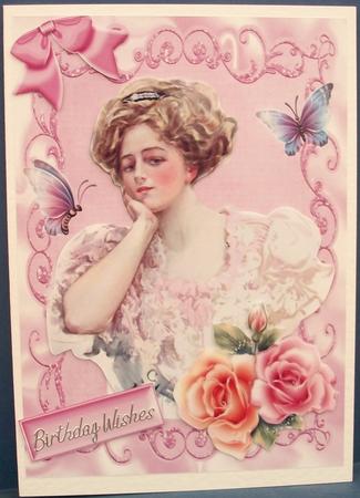 Elegant Lady with Peach/pink Roses and Butterflies by Cheryl French