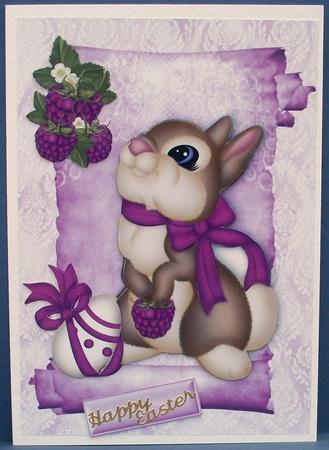 Easter Bunny on a Lace Scroll with Grapes & Egg by Cheryl French