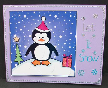 Cute Xmas Penguin Quick Card Shell Edged Corner Side Stacker by Cheryl French