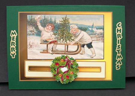 Christmas Wreath Slider Card Vintage in the Snow Optional 3D and Instructions by Cheryl French