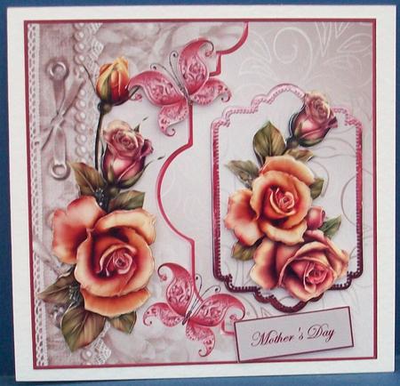 Copper Rose Card Front with Topper and Decoupage by Cheryl French