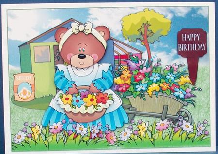 Mummy Bear in the Garden Card Front and Decoupage by Cheryl French