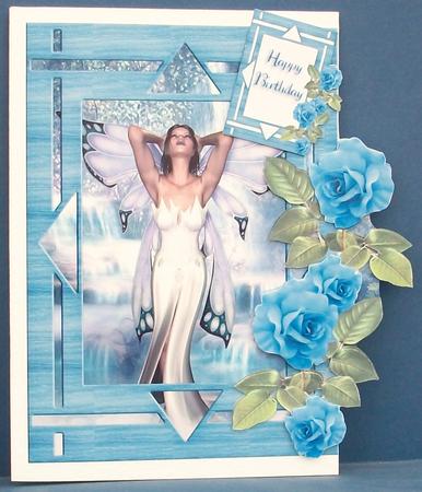 Angel of the Waterfall in Blue Rose Frame by Cheryl French