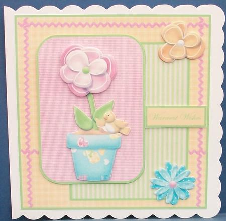 Flower in a Pot with a Little Bird Card Front with Topper by Cheryl French
