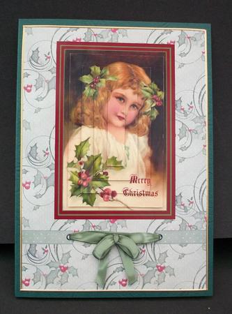 Christmas Girl with Holly Card Front by Cheryl French