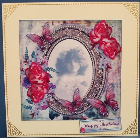 Roses and Butterflies Decoupage with Vintage Girl Portrait by Cheryl French