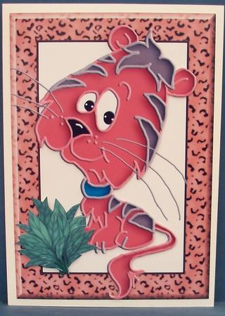 Cute Cartoon Tiger in Frame with Leaves by Cheryl French
