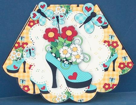 Ladies Shoe on Doilie, with Butterflies Rocker Card by Cheryl French
