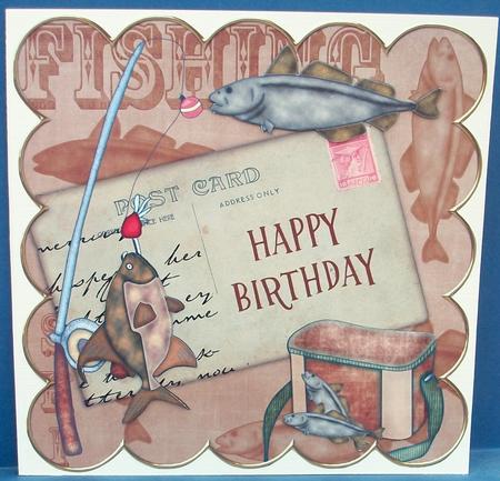 Vtea Fishing Happy Birthday 8in Decoupage Step by Step by Cheryl French