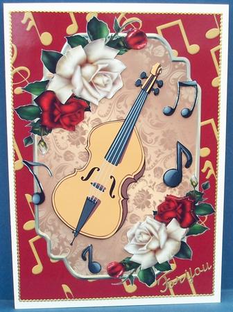 Violin with Cream & Red Rose's by Cheryl French